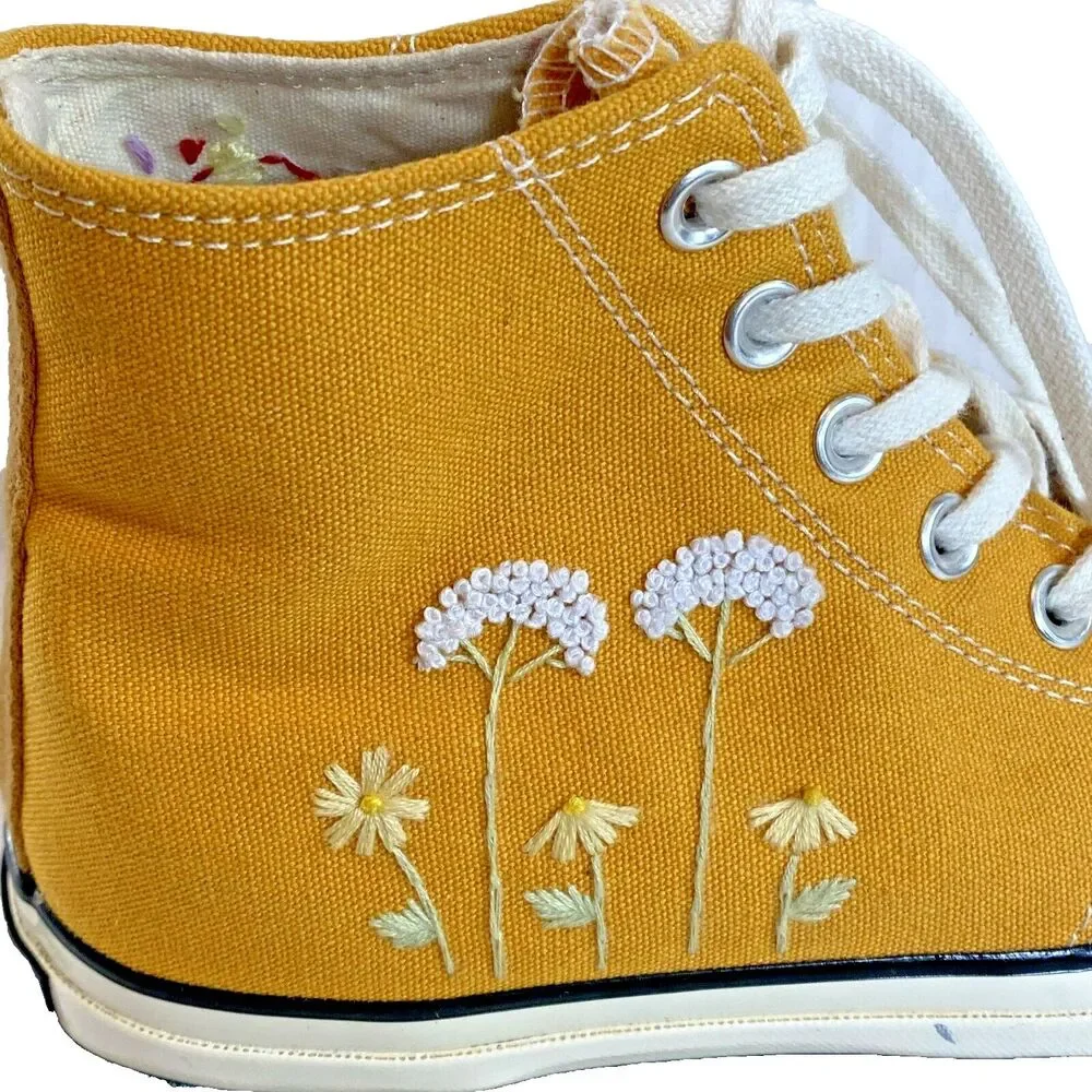 Converse Unisex Chuck Taylor All Star Hi Yellow Floral Embroidery Shoes Sneakers